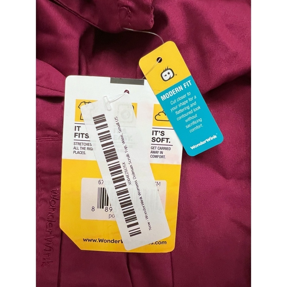 WonderWink Women's 3-Pocket V-Neck Dolman Sleeve Modern Fit Scrub Top Wine NWT - Picture 5 of 5